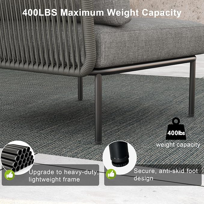LayinSun 2 Pieces Aluminum Patio Furniture Set, Modern Modular Sectional Corner Chairs and Upgrade Thickness Cushion