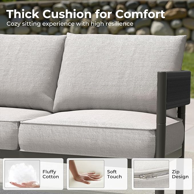 Grand patio 6-Piece Outdoor Furniture Set, 6 Seats Wicker Sofa Conversation Set with Thick Cushions and Coffee Table, for Backyard, Balcony, Garden (Beige)