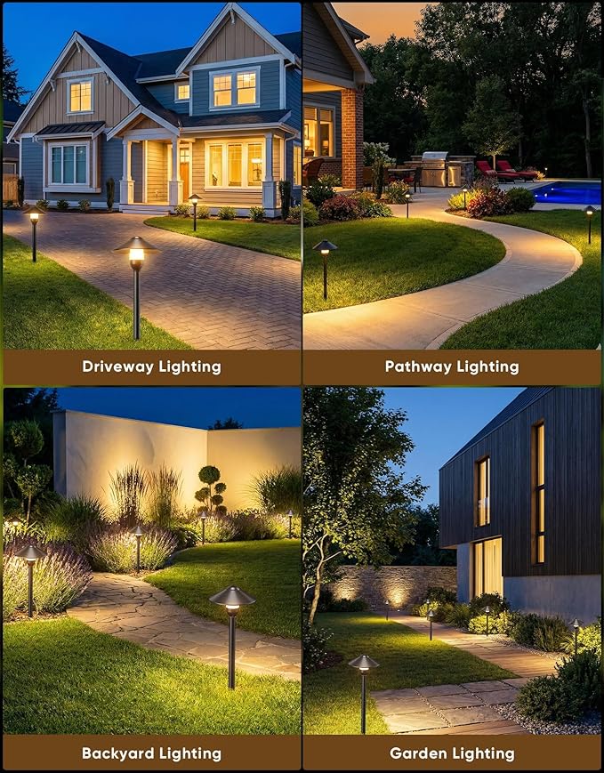 Low Voltage Landscape Lighting 1-Pack, Aluminum 12V Pathway Lights with G4 Bulbs, Waterproof Stylish Matte Black Color Round Shade Path Lights with Connectors for Walkway Yard Garden