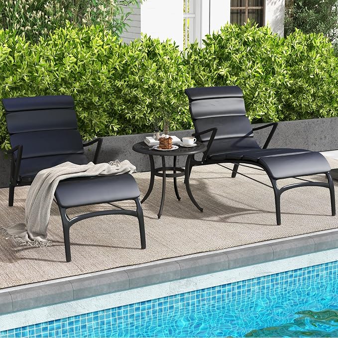 Tangkula 24 Inch Patio Side Table Set of 2, Cast Aluminum End Table with Adjustable Footpads, Outdoor Small Coffee Table, Round Metal Patio Table for Poolside, Backyard, Balcony (2, Black)