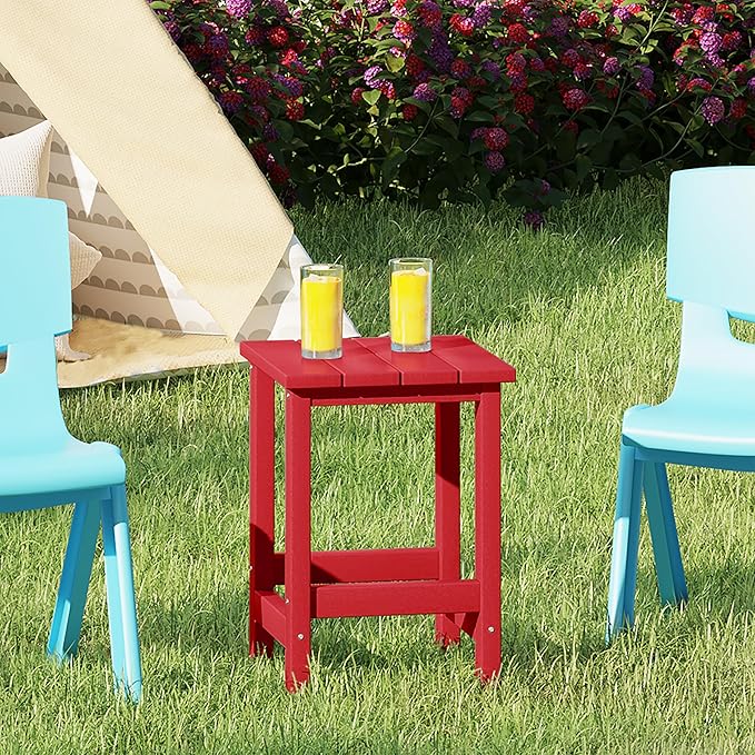 Costaelm Kids Outdoor End Table, Small Patio Table, Outdoor Side Table Porch Table Adirondack Patio Side Table for Outside, Pool, Porch, Garden, Red