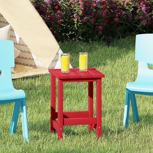 Costaelm Kids Outdoor End Table, Small Patio Table, Outdoor Side Table Porch Table Adirondack Patio Side Table for Outside, Pool, Porch, Garden, Red