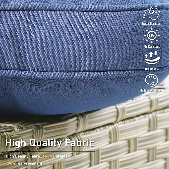 HOOOWOOO 6 Piece Patio Furniture Conversation Sets with Swivel Rocking Chairs,Outdoor Wicker Furniture with Ottoman,All Weather Resistant High Back Rattan Conversational Set(Navy Blue)