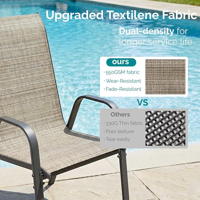 MAMIZO 7 Pieces Patio Dining Set for 6, Outdoor Table and Chairs w/Rectangle Glass Table and 6 Textilene Stackable Chairs, Patio Furniture Set w/1.69" Umbrella Hole (Grey Table & Brown Chair)