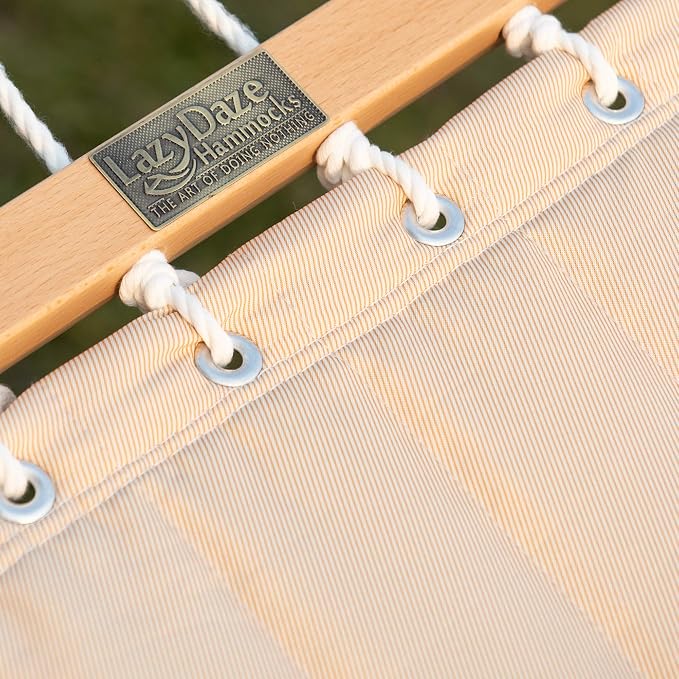 Lazy Daze Hammocks 2 Person Quilted Fabric Double Hammock with Spreader Bars and Detachable Pillow, 450lbs Capacity, Linen