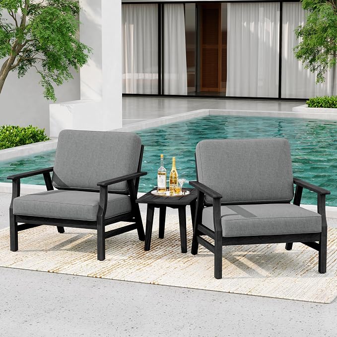 Dark Wood Patio Chair Outdoor Bistro Set, 2 Piece Outdoor Armrest Chair All Weather Patio Sofa Furniture Backyard Conversation Sets with Cushions - Gray