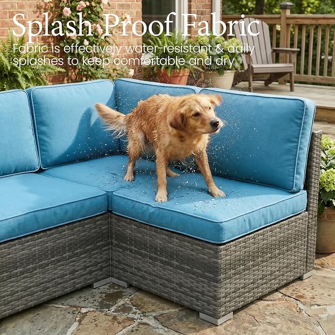LayinSun 8 Piece Patio Furniture Set with Fire Pit Table, Outdoor Conversation Sets Wicker Rattan Sectional Sofa with Coffee Table