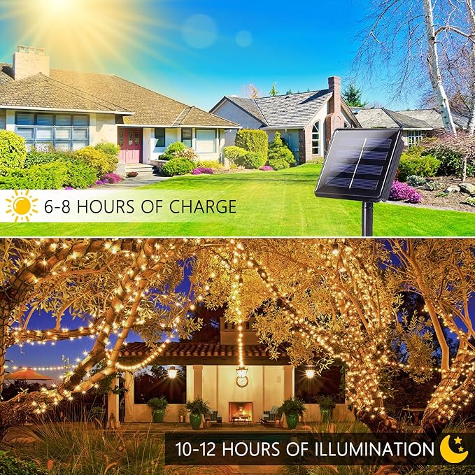 Solar String Lights Outdoor 2 Pack 170FT 480 LED Christmas Light Warm White | 8 Modes, Auto On/Off, Memory Function, Waterproof Solar Twinkle Lights for Outside Xmas Tree Garden Party Christmas Decor