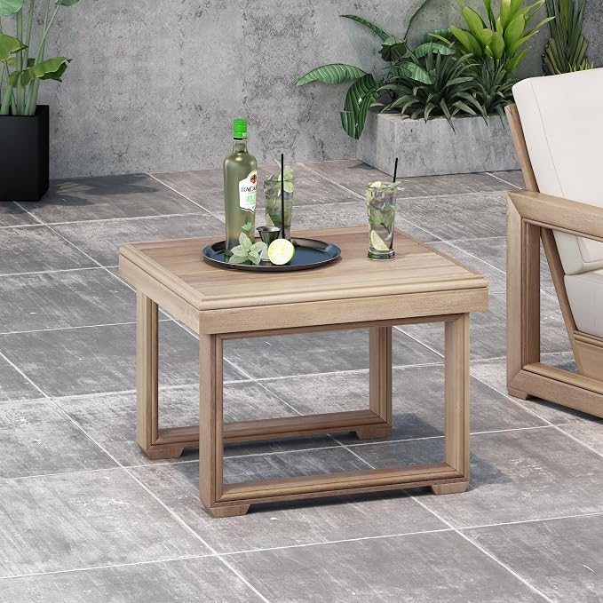 Outdoor Square Side Table with Acacia Wood Frame, Brown