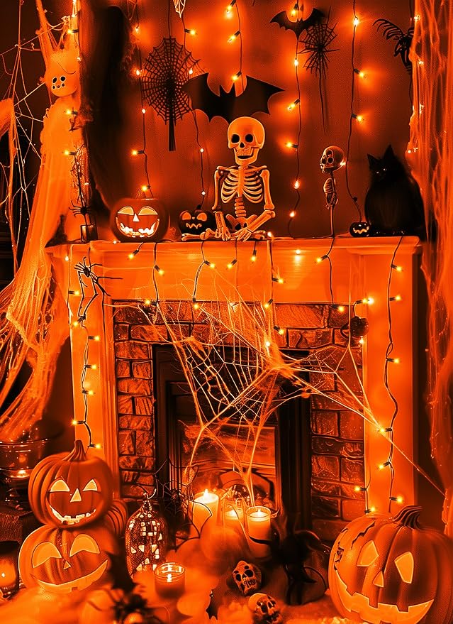 2 Pack Orange Halloween Mini Lights, 10 Feet 50 Count Mini String Lights | Total 100 Count Incandescent Bulb, Connectable Halloween Light for Haunted House Ghost Party Holiday Window Indoor Decoration