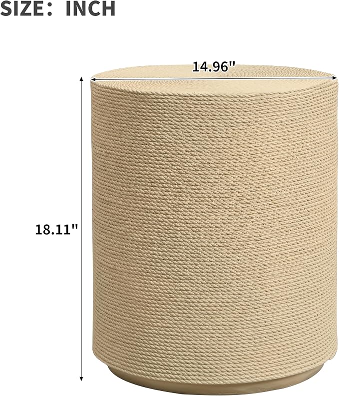 Christopher Knight Home 18.11" H Simulated Rattan Cylindrical MGO Side Table Sculptural End Table Indoor Outdoor Living Room Patio Balcony Decor Accent Table, Natural Wood