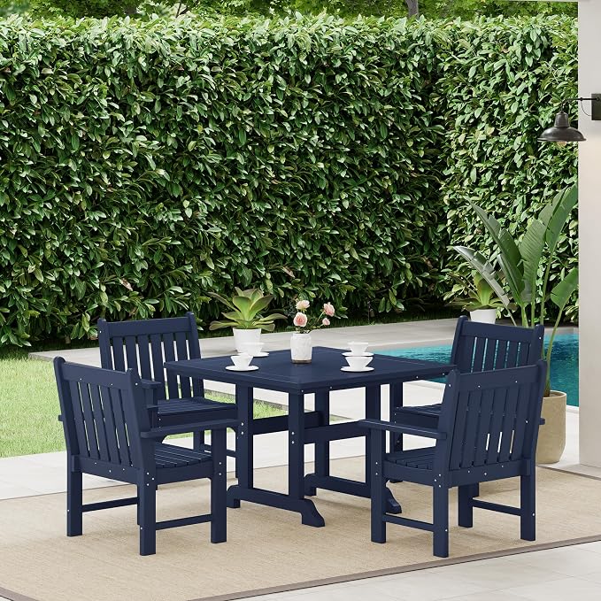 Costaelm Square Outdoor Dining Tables, 43'' Patio Table with Umbrella Hole for 4 Person, Balcony Outdoor Buffet Porch for Outside Lawn Porch Bistro Furniture, Navy Blue