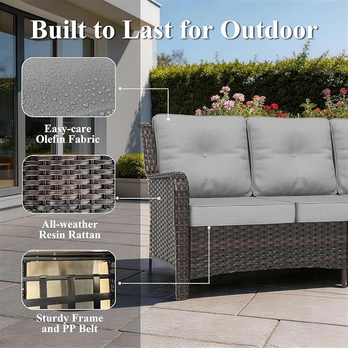 7-Piece Patio Furniture Set, Thick Wicker Outdoor Furniture Set with 2 Swivel Chairs, Outdoor Sectional Sofa Couch with Fire Pit Table, Patio Conversation Set for Backyard, Porch, Deck, Grey