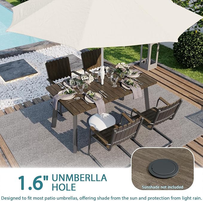 5 Piece Outdoor Conversation Set for 4, HDPE Patio Seating Set with Table and Chairs, All-Weather Outdoor Lounge Furniture with Umbrella Hole for Garden, Porch, Poolside, Gray