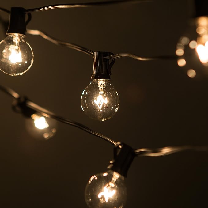 100 Foot Globe String Lights - 105 G40 Clear Bulbs (5 Extra) - Black Wire | Outdoor String Lights for Patio Cafe Bistro Deck Backyard Market Party and Wedding Lighting