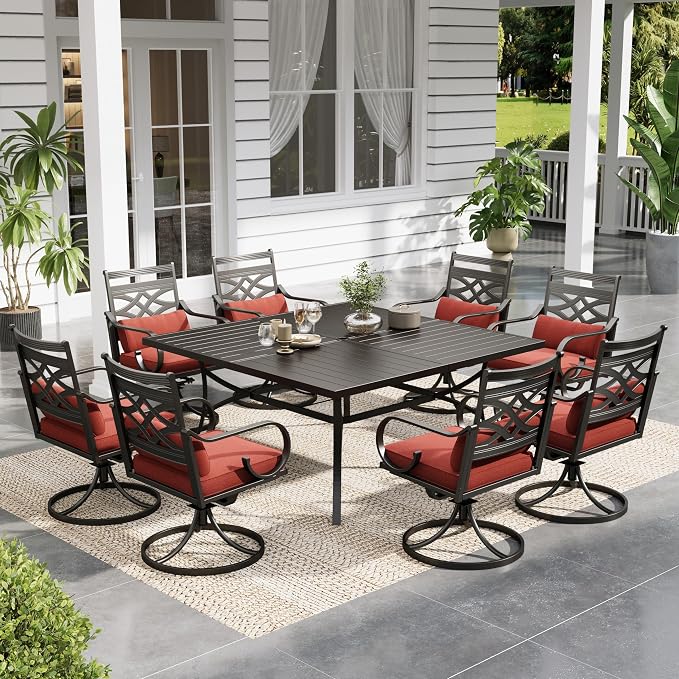Sophia & William Patio Dining Set, Steel, Black | Umbrella Hole, Swivel Chairs, E-Coated, Cushions Included, For Patio, Garden and Yard