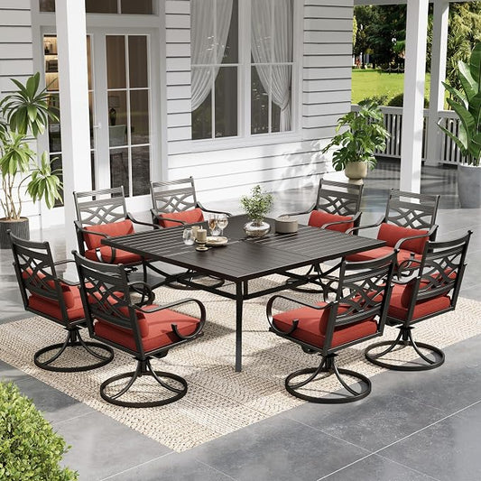 Sophia & William Patio Dining Set, Steel, Black | Umbrella Hole, Swivel Chairs, E-Coated, Cushions Included, For Patio, Garden and Yard