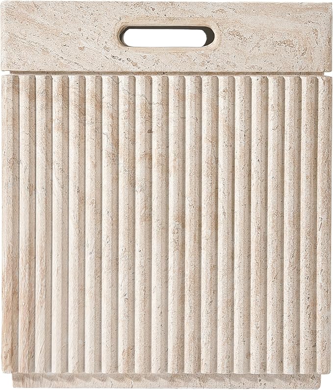Christopher Knight Home Livia 20.28" Tall Outdoor Square Accent Side Tables Set of 6, Patio Decorative End Tables with Fluted Design, MGO Garden Stool for Patio Balcony & Garden Decor, Travertine