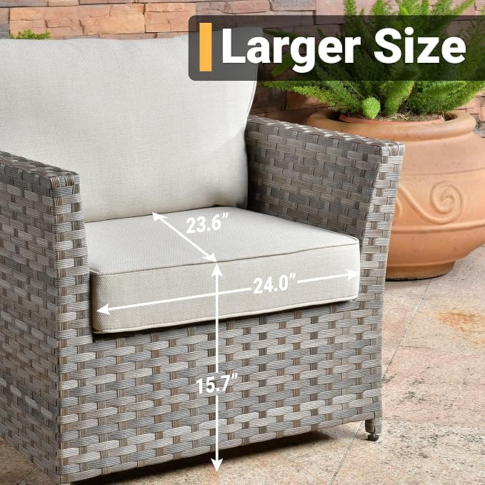 CAODOC 16 Pieces Patio Furniture Conversation Set with 42" Fire Pit Table Rocking Chair Outdoor Sectional Gray Wicker Sofa Set