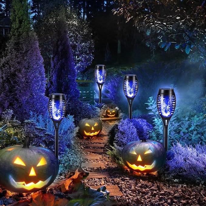 Toodour Solar Torch Flame Lights, 6 Pack Solar Lights Outdoor with Flickering Flame, Waterproof Solar Pathway Light Landscape Decoration Lighting for Garden, Lawn, Yard, Outdoor Decor - Blue