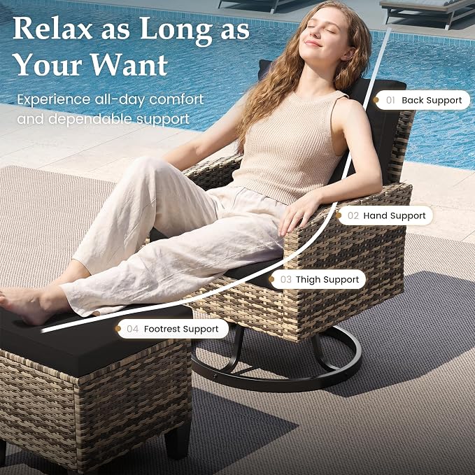 UDPATIO Patio Furniture Set with Fire Pit Table, 7 Pieces Outdoor Conversation Sets with Swivel Chairs and Ottomans, All-Weather Rattan Wicker Patio Sofa Couch for Backyard, Deck, Porch, Black/Yellow