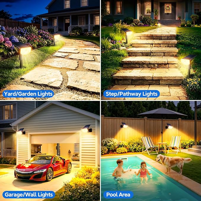Solar Spot Lights Outdoor Waterproof IP65, 100 LED Solar Lights Outdoor | Super Bright Solar Spotlights 3000K&2 Lighting Modes , 2-in-1 Ground Spike & Wall Mount Solar Landscape Spotlights for Yard