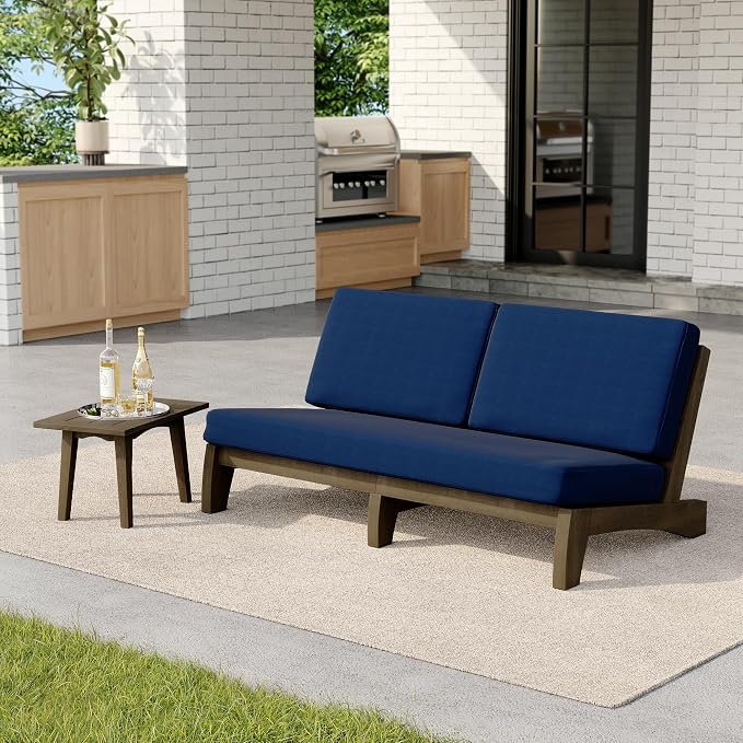 2 Pieces Patio Furniture Sets, All-Weather Outdoor Wood Bistro Set Patio Conversation Side Table Chiars and Patio Loveseat for Balcony, Backyard