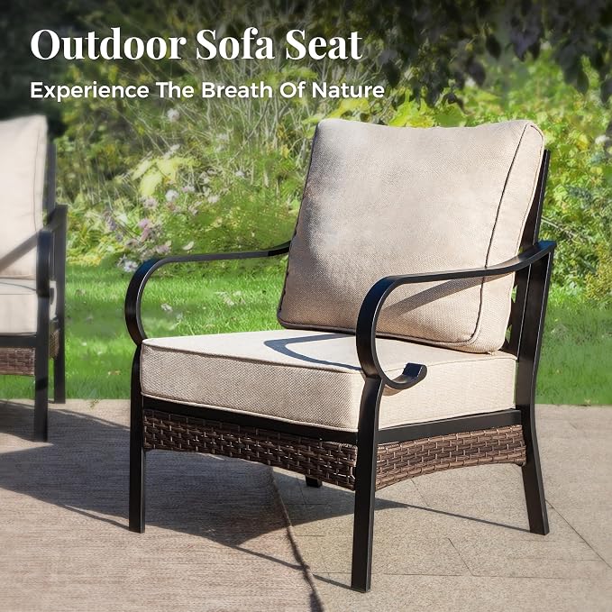 MIXPATIO Patio Furniture Set with Coffee Table, Outdoor Conversation Set with 2 x Fixed Chairs, 1 x 3-Seat Sofa for Lawn Garden Backyard, Beige
