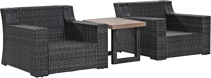 Crosley Furniture Beaufort Beaufort 3-Piece Outdoor Chair and Side Table Set, Wicker Patio Conversation Sets, Brown with Mist Cushions