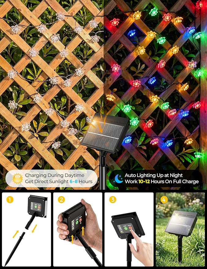 Brightown 2 Pack Flower Solar String Lights Outdoor Waterproof, Multicolor | Total 46FT 100 LED Solar Powered Fairy Lights with 8 Modes for Christmas Yard Garden Tree Patio Lawn Holiday Outdoor Decor