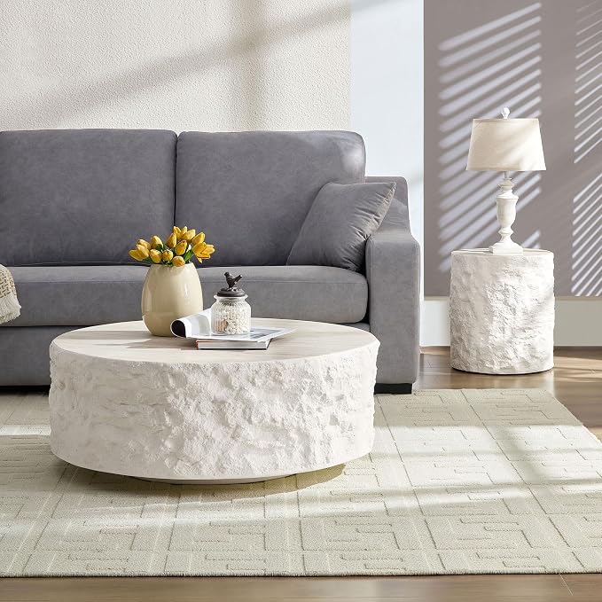 15.75 ''Round Coffee Table, Accent End Table for Living Room Office Apartment, Modern Minimalist Side Table with Faux Marble Pattern,No Need Assembly,Beige Ø15.74
