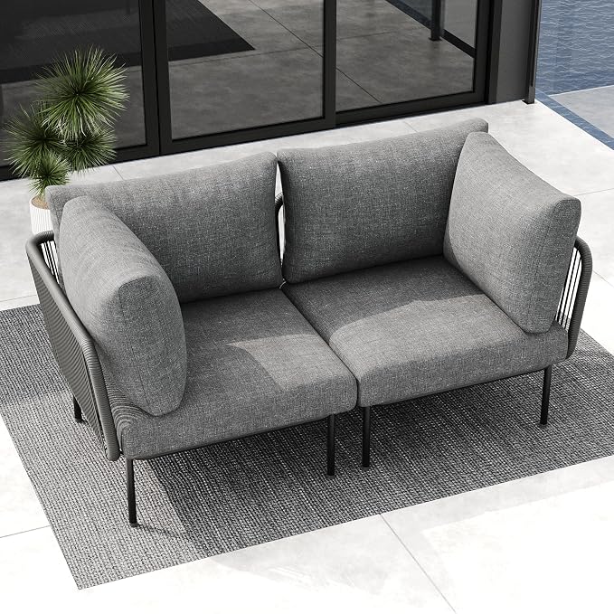 LayinSun 2 Pieces Aluminum Patio Furniture Set, Modern Modular Sectional Corner Chairs and Upgrade Thickness Cushion