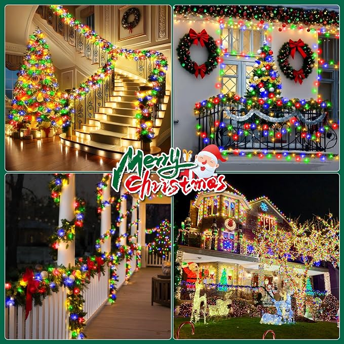 Christmas Lights Outdoor, 522FT 1300 LED String Lights with 8 Lighting Modes, Timer Memory Twinkle Fairy Lights Waterproof Plug in for Xmas Tree Wedding Party Holiday Decor(Multicolor)