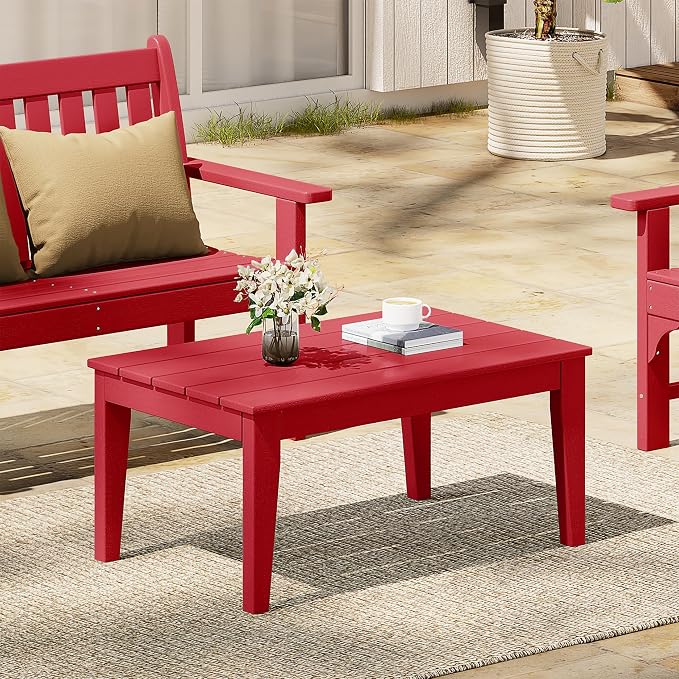 WestinTrends Malibu Low Outdoor HDPE Patio Rectangle Coffee Table, Red
