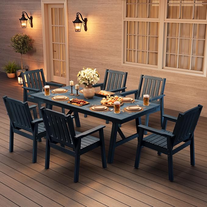 GAOMON Outdoor Patio Dining Chairs Set of 2, All-Weather HDPE Garden Dining Chairs with Armrests, Wide Seat and Sturdy Frame,Waterproof Design, for Garden, Backyard, Deck, Navy Blue
