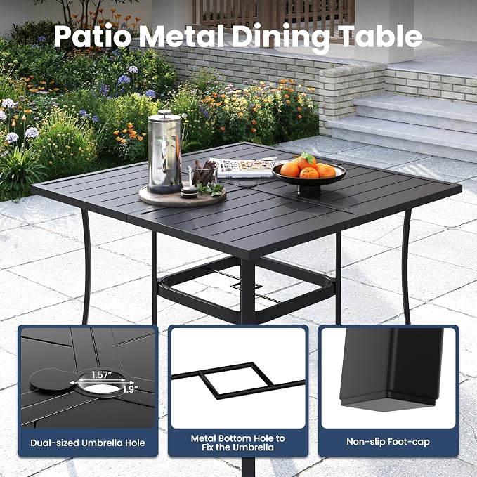 Amopatio 5 Pieces Patio Dining Set for 4, Outdoor Table and Chairs, 4 All Weather Stackable Patio Chairs, 36" Patio Spliced Square Table with Umbrella Hole, for Deck, Backyard, Garden,Blue