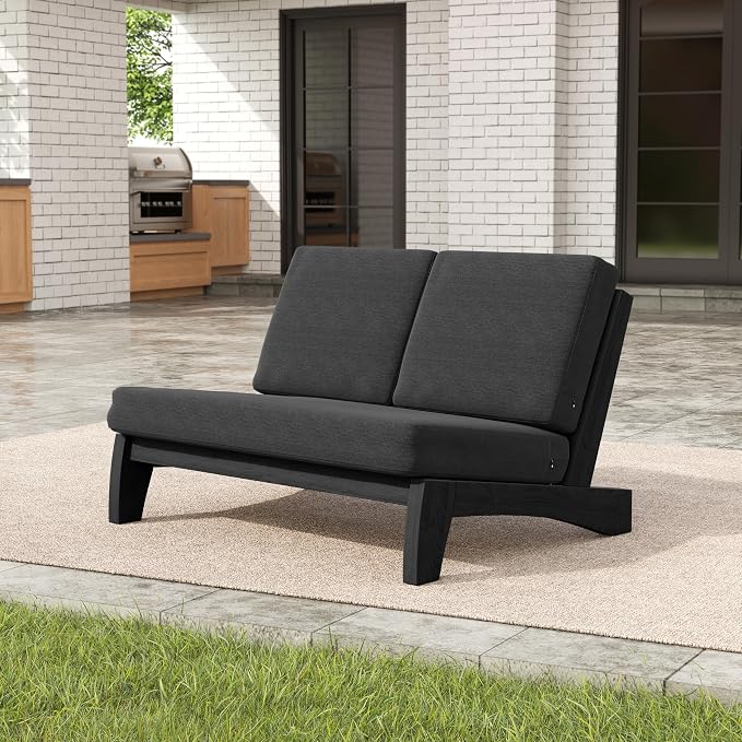 Pia Ricoo 4 Piece Patio Furniture Sets, Outdoor Loveseat Sofa Set with 2 Chairs & Coffee Table, Patio Conversation Set for Backyard, Deck, Lawn, Drak, Dark Wood