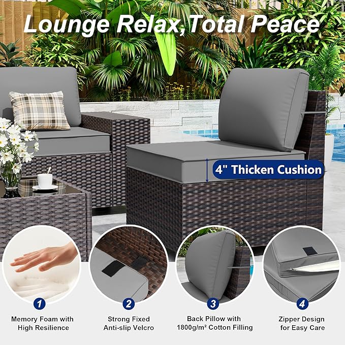 9 Pieces Patio Furniture Set with 2 Swivel Chairs Patio Furniture Outdoor Sectional Sofas Outdoor Patio Conversation Set - Grey