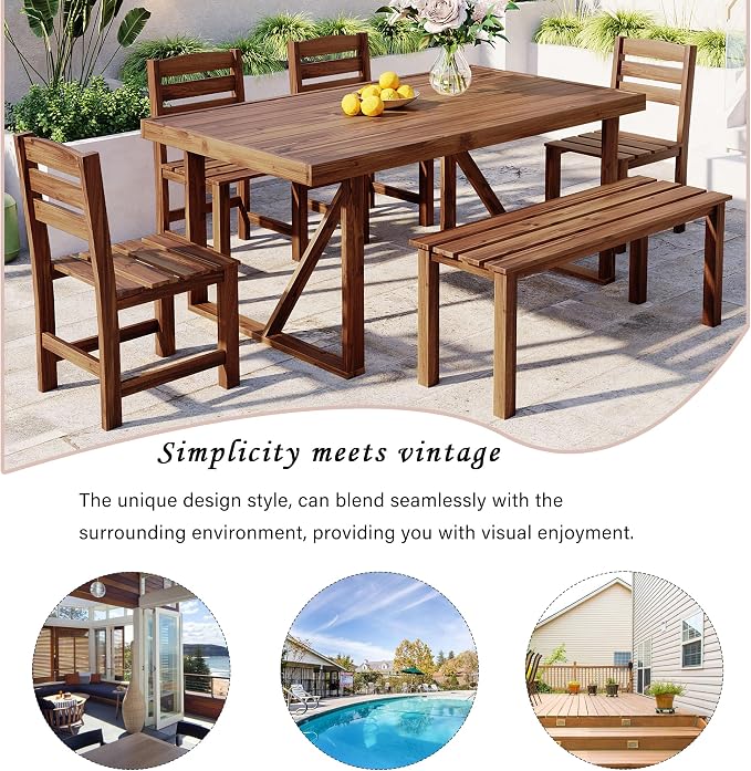 Acacia Wood Outdoor Table and Chair Set, Suitable for Patio, Balcony (Gray#032)