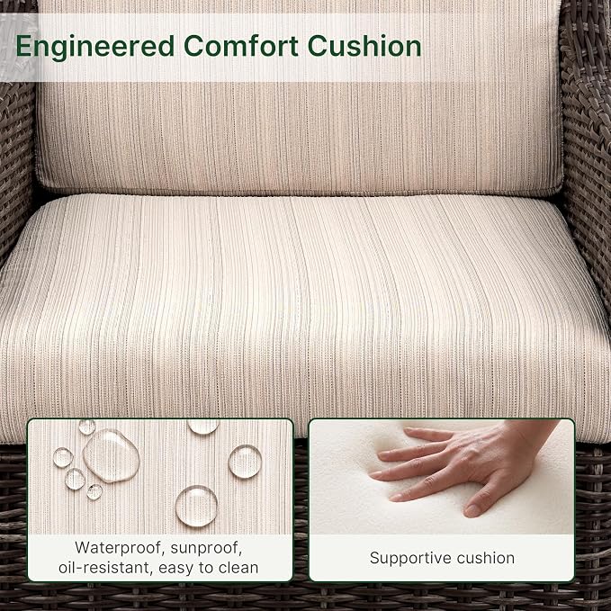 Wicker Patio Conversation Set, Outdoor Patio Chair Set with Deep Seating, Wide Armrests & Thick Cushions, All-Weather Outdoor Furniture Set for Patio, Porch, Deck & Backyard
