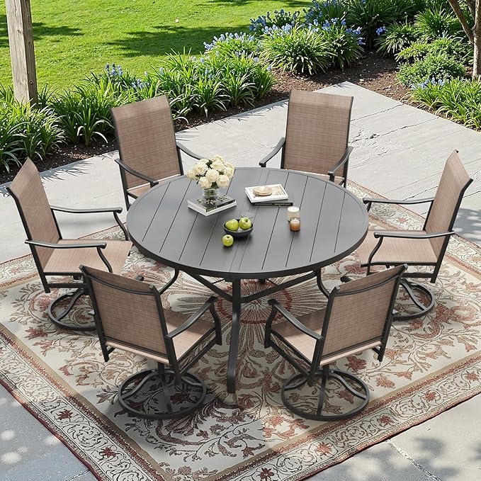 Soohow Round Outdoor Patio Dining Table, 47" Round Patio Table with 1.57" Umbrella Hole, Metal Outdoor Dining Tables for Patio, Graden, Backyard and Poolside