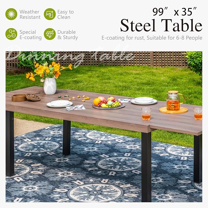 Sophia & William Patio Dining Set for 8, 8 Person Outdoor Dining Table Set with Expandable Metal Patio Table and 8 Foldable Textilene Patio Chairs, Black