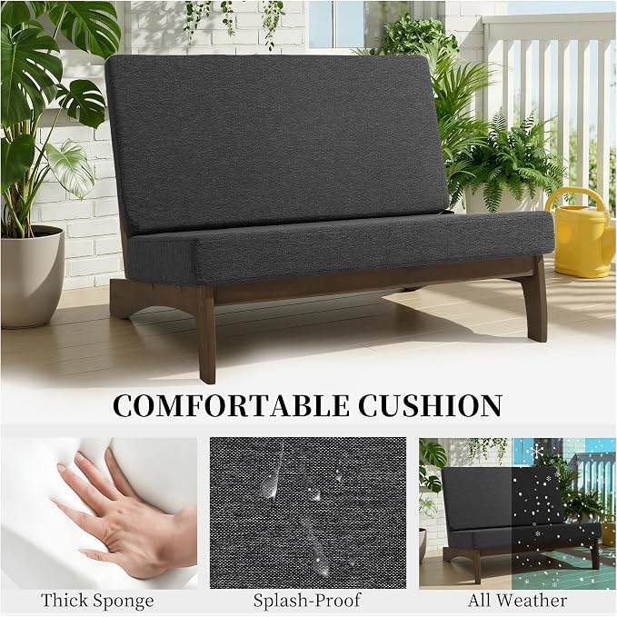 4 Piece Wood Outdoor Patio Frutnire Set, 4 Seater Patio Conversation Sets with Thick Cushions, Outdoor Sectional Furniture with Coffee Table - Dark Gray