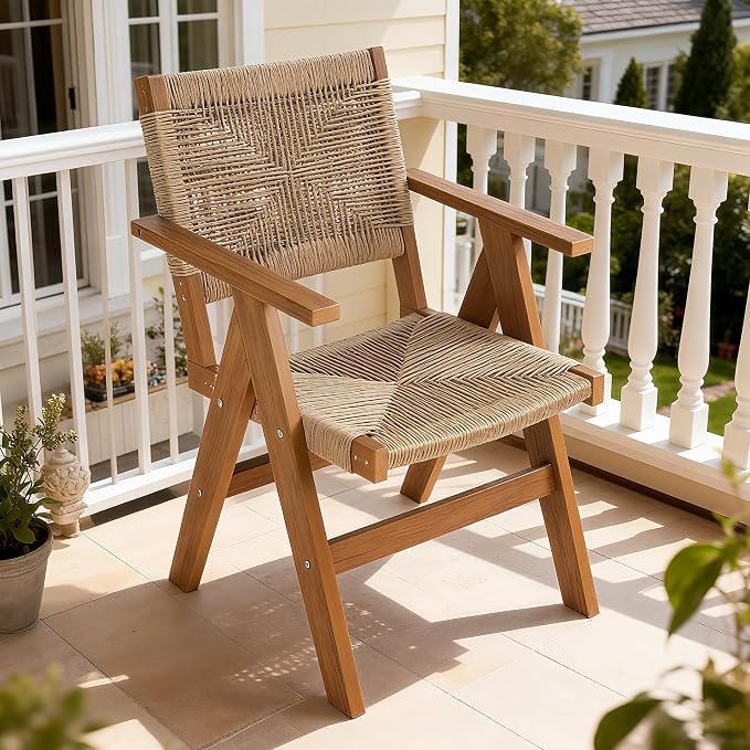 Patio Outdoor Chair, Dining Chair, Durable HIPS Material, Ergonomic Design, Mesh Chair for Patio, Gardens, Pool, Camping ect.（Teak Color）