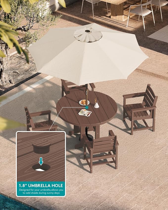 SERWALL 5-Piece Patio Dining Sets, HDPE Outdoor Table and Chairs Furniture Set, 45" Round Dining Table and 4 Dining Chairs, Coffee