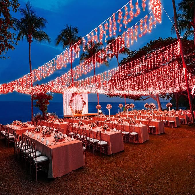 66ft Red Icicle Lights Indoor for Bedroom, 640 LED String Lights for Outside Clear Wire Connectable Twinkle Light with 8 Modes Timer Waterproof for Window Party Wedding Decorations