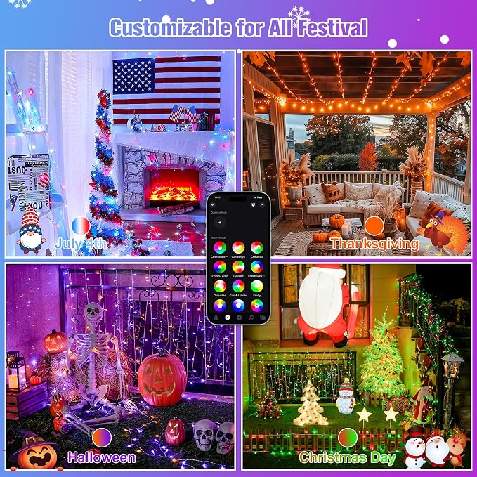 JMEXSUSS 600 LED RGB String Light Outdoor, Christmas Halloween Lights | 198 Ft Color Changing Christmas Tree Lights Plug in for Bedroom Tree Room Party Birthday Decorations, Clear Wire