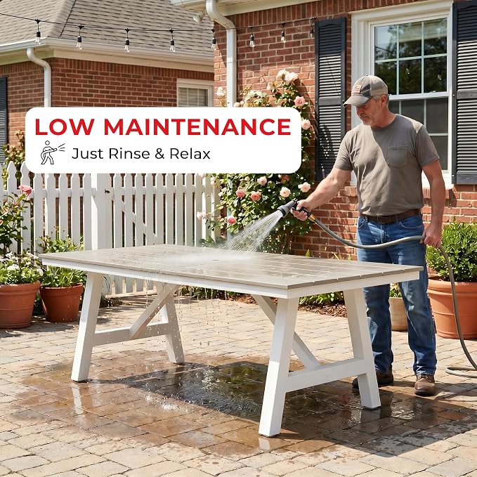 Costaelm Stinson 9-Piece Outdoor HDPE Patio Dining Table Set with Umbrella Hole & Dining Chairs for 8, Sand