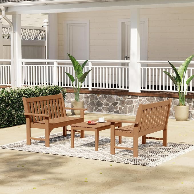Costaelm Adirondack Outdoor Coffee Table, HDPE Drink Table Weather Resistant, Patio Porch Accent Balcony Table Outdoor End Table for Pool, Seaside, Backyard, Teak