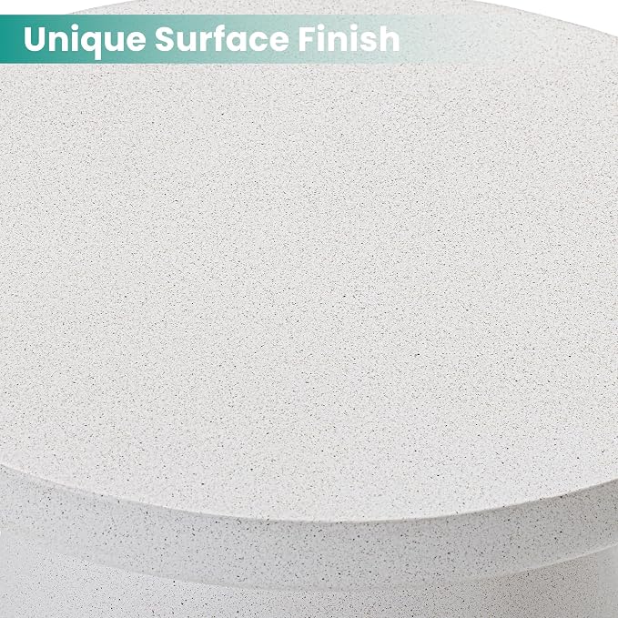 SUNBURY Outdoor Side Table, 22" H Concrete End Table Pebble Shaped, Lightweight Round Accent Table, Decorative Coffee Table, Garden Planter Stand for Patio, Porch, Living Room Decor, Spotted White